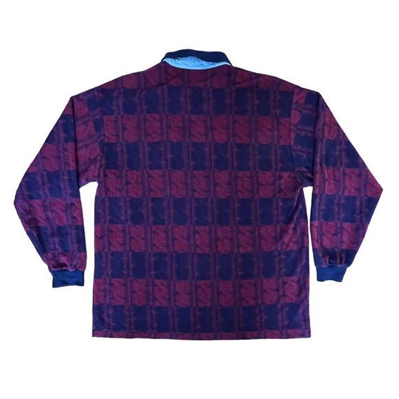 Vtg '90s Penguin Club Burgundy & Blue All Over Design Long Sleeve Polo Shirt XL - Picture 5 of 9